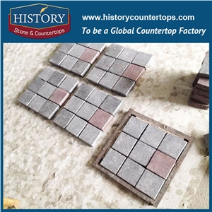 History Stones Decorative Material Natural Square Shaped Dark Grey Granite China Outdoor Cheap Paving, Garden Road Pavement, Rain Drainage Flooring, Outside Patio Floor Cobble Stone Sheet & Pavers