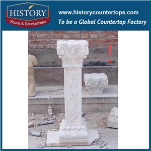 History Stones Fashionable White Marble Roman Pillars Polished Natural Stone Column with Girl Statue Floral Square Design Sculptured Columns