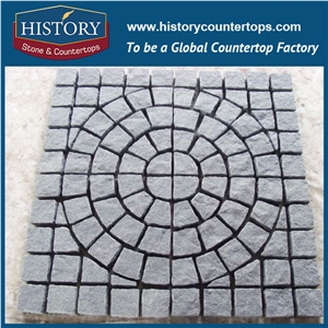 History Stones Natural Split Fan Shaped Chinese Landscape Cube Paving Stone Dark Grey G654 Granite External Floor Covering Cheap Patio Pavers Garden Stepping Pavement Cobble Sheet & Paver