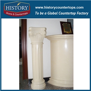 History Stones Polished Galala Beige Marble Interior Design Decorative Square Column with Sculptures Four Season Gods Figure Gate Pillar Columns