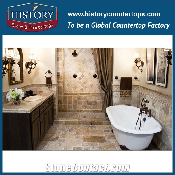 Historystone Dark Coffee Travertine China French Pattern Customized Cut to Size Polished Surface Pieces Tiles & Slabs for Wall Cladding Covering and Flooring Tiles,Suitable for Use in Indoor & Outdoor