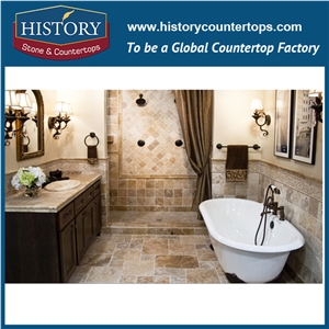 Historystone Dark Coffee Travertine China French Pattern Customized Cut to Size Polished Surface Pieces Tiles & Slabs for Wall Cladding Covering and Flooring Tiles,Suitable for Use in Indoor & Outdoor
