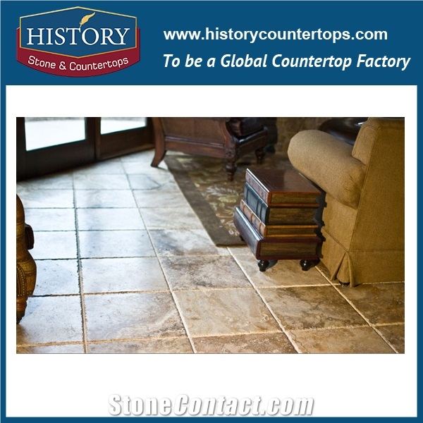 Historystone Dark Coffee Travertine Cnina Versailles Pattern Tiles for Flooring,Stocks Available/Competitive Price /Strict Qc Team /Fast Delivery,Polished and Honed Surface.
