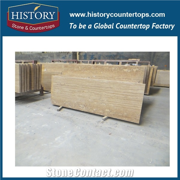 Historystone Imported Golden Travertine Classic French Random Travertine, Wavy Grain Pattern Stone Slabs for Flooring & Wall Caldding Covering,Best Quality Hottest Cheapest Indoor and Outdoor Decor