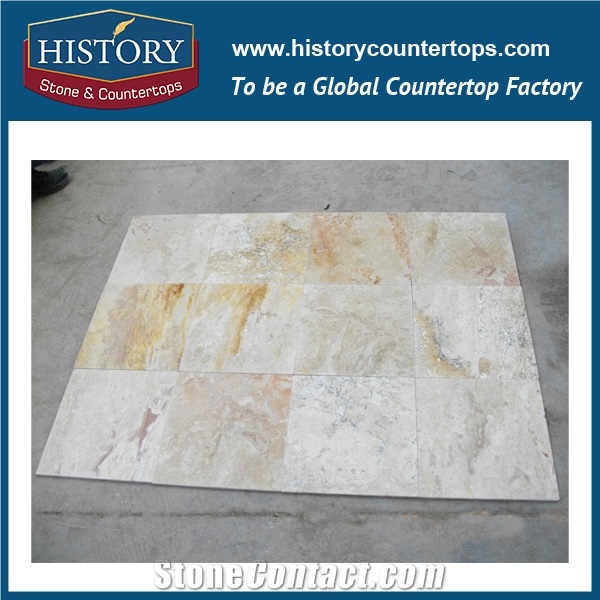 Historystone Modern Light Coffee Travertine Lower Price Polished Surface Flooring Border Designs,High Quanlity and Best Cut to Size Coffee and Yellow,Beautiful Design Unique Style.