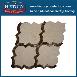 Honed Cream Marfil and Dark Emperador Marble Lantern Shaped Arabesque Mosaic Wall Tiles Products for Kitchen and Bathroom Inlay, Flooring Mural Mosaic