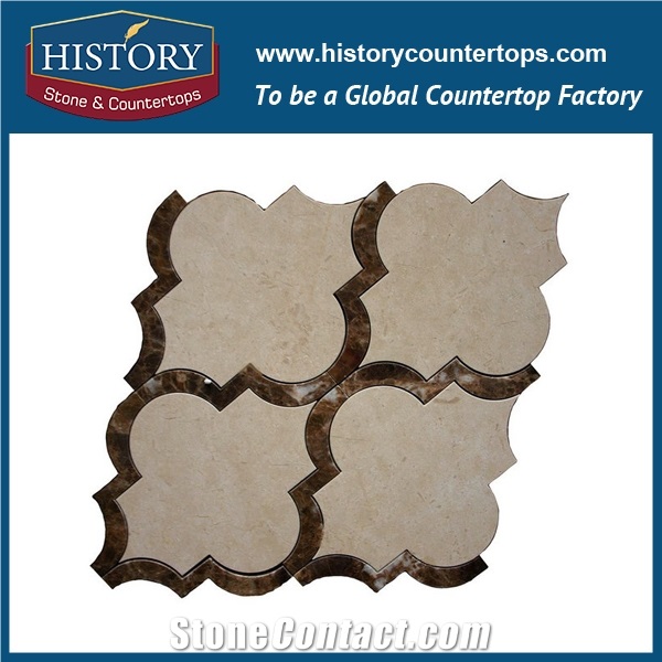 Honed Light Emperador and White Carrara Marble Lantern Shaped Arabesque Pattern Mosaic Tile for Bathroom Wall Backsplash, Floor & Mural Stone Mosaic