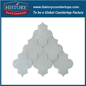 Honed Light Emperador and White Carrara Marble Lantern Shaped Arabesque Pattern Mosaic Tile for Bathroom Wall Backsplash, Floor & Mural Stone Mosaic