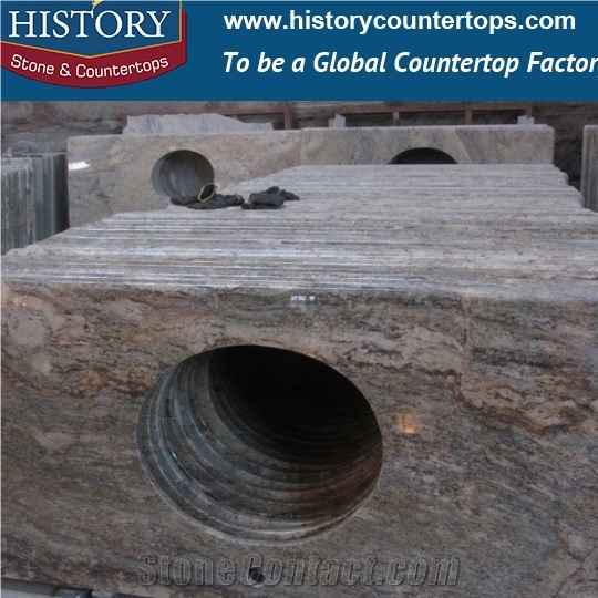 Italy 2017 Best Selling Natural Stone Granite Blue Gold Bathroom Countertops, Polishing Vanity Tops with Customized Edges for Sale