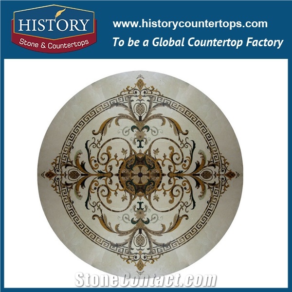 Light Emperador Brown, Spain Cream Marfil Beige Mixed Color Marble Stone, Water Jet Cutting Mosaic Tiles, Round Heart Shaped Stone Inlay Medallions