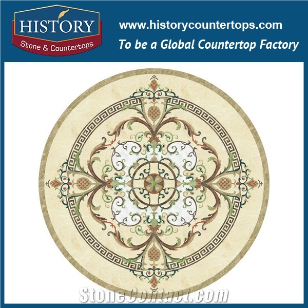 Light Emperador Brown, Spain Cream Marfil Beige Mixed Color Marble Stone, Water Jet Cutting Mosaic Tiles, Round Heart Shaped Stone Inlay Medallions
