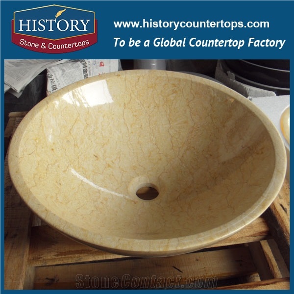 Modern Western Styles Lower Price Bathroom Undermount Honey Beige Marble Round Sink with Single Handwashing Bowl for Indoor Decoration