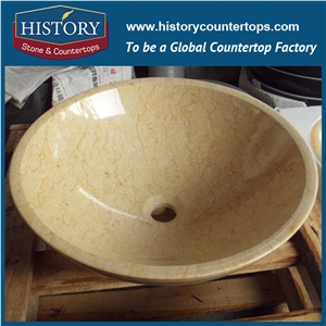 Modern Western Styles Lower Price Bathroom Undermount Honey Beige Marble Round Sink with Single Handwashing Bowl for Indoor Decoration