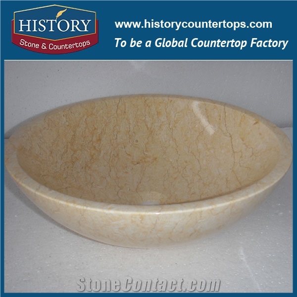 Modern Western Styles Lower Price Bathroom Undermount Honey Beige Marble Round Sink with Single Handwashing Bowl for Indoor Decoration