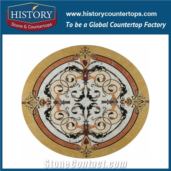 Natural Bianco Carrara White and Black Marble Stone, Cnc Water Jet Cutting Flooring Decorative Mosaic Tiles, Round Flower Pattern Medallions