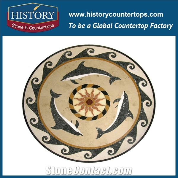 Natural Bianco Carrara White and Black Marble Stone, Cnc Water Jet Cutting Flooring Decorative Mosaic Tiles, Round Flower Pattern Medallions