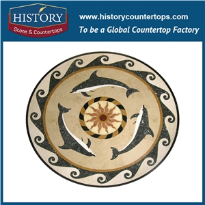 Natural Bianco Carrara White and Black Marble Stone, Cnc Water Jet Cutting Flooring Decorative Mosaic Tiles, Round Flower Pattern Medallions