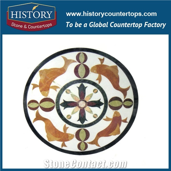 Natural Bianco Carrara White and Black Marble Stone, Cnc Water Jet Cutting Flooring Decorative Mosaic Tiles, Round Flower Pattern Medallions