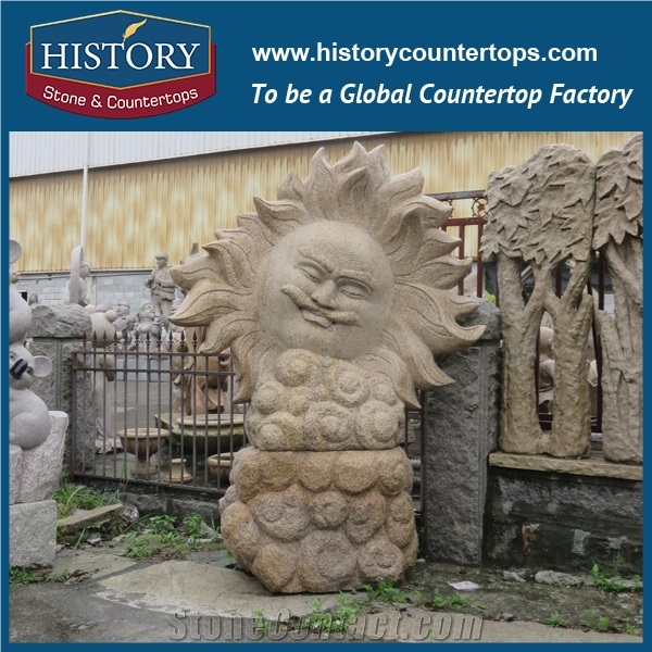 Natural Granite Yellow Hand-Carved Little Boy on the Bull Statue for Decorations, Human Stone Sculptures Arts for Sale