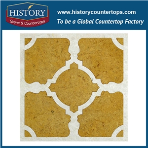Natural Indus Gold and Cream Ultraman Beige Marble Stone Design Flower Shaped Cnc Water Cutting Machines Mosaic Tiles, Flooring Inlay & Wall Mosaic