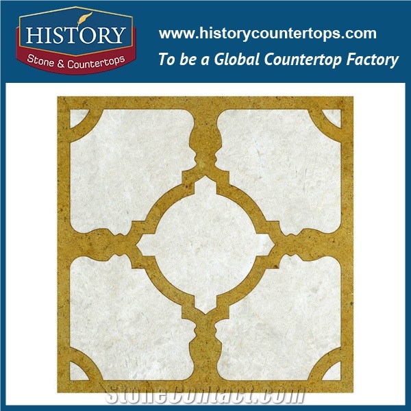 Natural Indus Gold and Cream Ultraman Beige Marble Stone Design Flower Shaped Cnc Water Cutting Machines Mosaic Tiles, Flooring Inlay & Wall Mosaic