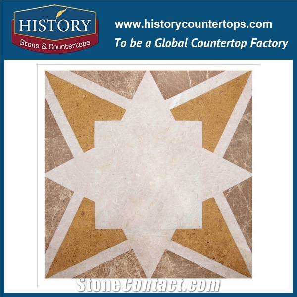 Natural Indus Gold, Light Emperador Marble Stone Creative Edge Shuriken Water Jet Cutting Backsplash Mosaic Tiles, Used Flooring & Wall Mosaic