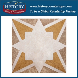 Natural Indus Gold, Light Emperador Marble Stone Creative Edge Shuriken Water Jet Cutting Backsplash Mosaic Tiles, Used Flooring & Wall Mosaic