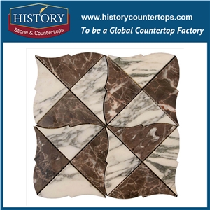 Natural Polished White Arabescato Corchia and Hang Grey Marble Triangle Pattern Edge Master Water Jet Cutting Mosaic Tiles for Bathroom Wall Cladding