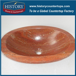 Natural Red Travertine Stone Sinks with Wholesale Price, Italian Design Freestanding Flexible Heat Oval Bathroom Stone Sink