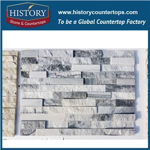Natural Split Strip Cloudy Grey Marble Building Constructive Culture Stone 60x15cm for Exposed Wall Décor, Wall Cladding