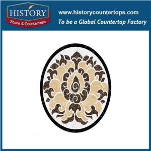 Nero Marguia Black, Spain Cream Marfil Beige, Dark Emperador Brown Natural Marble Stone Designs Water Jet Flower Pattern Mosaic Tiles Round Medallions