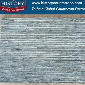 Polished Surface Light Green Slate Culture Stone for Interlocking Indoor & Outdoor Wall Covering, Corner Panels