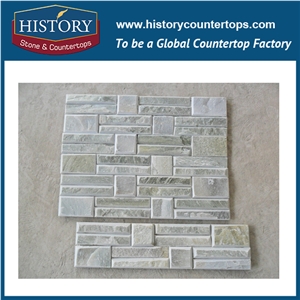 Polished Surface Light Green Slate Culture Stone for Interlocking Indoor & Outdoor Wall Covering, Corner Panels