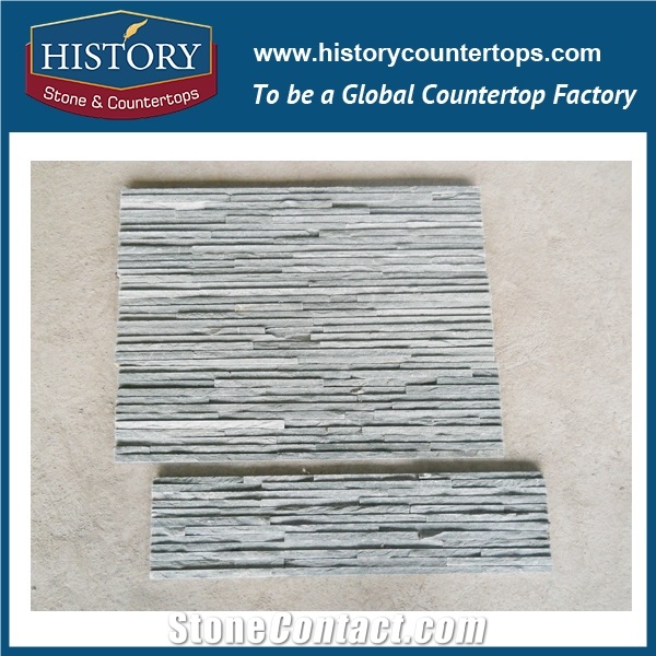 Polished Surface Light Green Slate Culture Stone for Interlocking Indoor & Outdoor Wall Covering, Corner Panels
