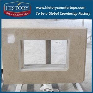 Portugal Natural Stone Marbel Desert Beige from China Stone Market Polishing Bathroom Countertops, Vanity Tops for Solid Surface for Hospitality Project