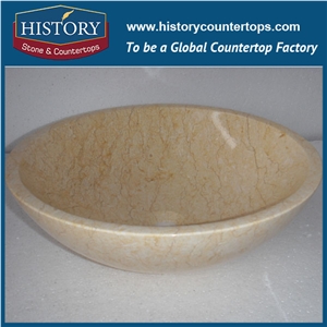 Pure Hand Craft Luxury Cheapest Natural Marble Stone Sink Basin, Honey Beige Color Beautiful Round Shape Sink Basin for Outdoor