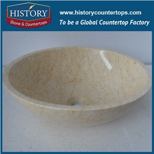 Pure Hand Craft Luxury Cheapest Natural Marble Stone Sink Basin, Honey Beige Color Beautiful Round Shape Sink Basin for Outdoor
