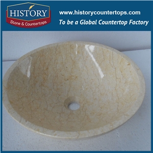 Pure Hand Craft Luxury Cheapest Natural Marble Stone Sink Basin, Honey Beige Color Beautiful Round Shape Sink Basin for Outdoor