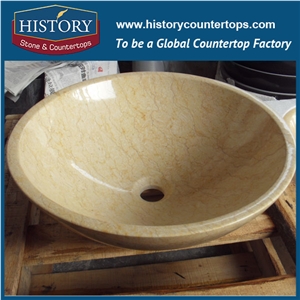 Pure Hand Craft Luxury Cheapest Natural Marble Stone Sink Basin, Honey Beige Color Beautiful Round Shape Sink Basin for Outdoor