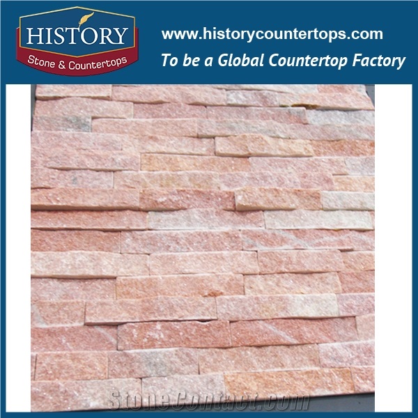 Rough Quartzite Polished Stacked Pure Pink Interior Wall Cladding, Wall Décor New Design Cheap Building Construction Culture Stone