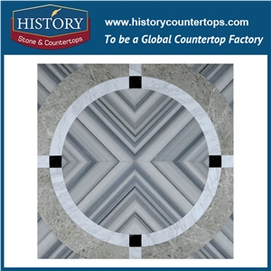 Sofita Gold, Grey and White Marble Flower Pattern Cnc Water Jet Cutting Services Mosaic for Subway, Garage, Pool Inlay, Flooring & Wall Stone Mosaic