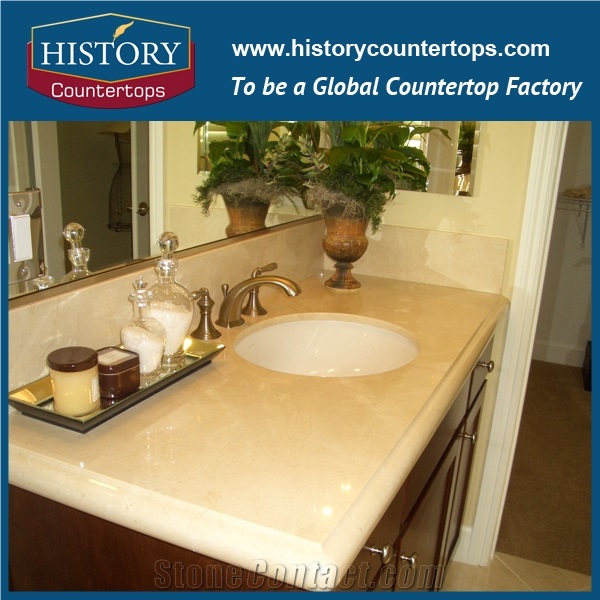 Spain Beige Color Beautiful Bathroom Countertops Crema Matfil Florido, Crema Sierra Puerta, Pacific Marfil Marble, Polishing Vanity Tops, Custom Tops for Sale