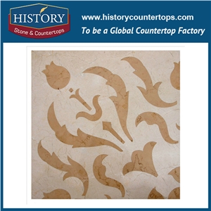 Spain Cream Marfil and European Network Natural Marble Stone Water Jet Cutting Wavy Basket Weave Pattern Mosaic Artistic Floor and Wall Tiles