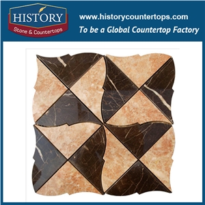 Water Jet Cutter Coloured Grey and Portoro Gold Marble Triangle Shaped Stone Mosaic Design Artistictiles for Kitchen Backsplash and Bathroom Wall
