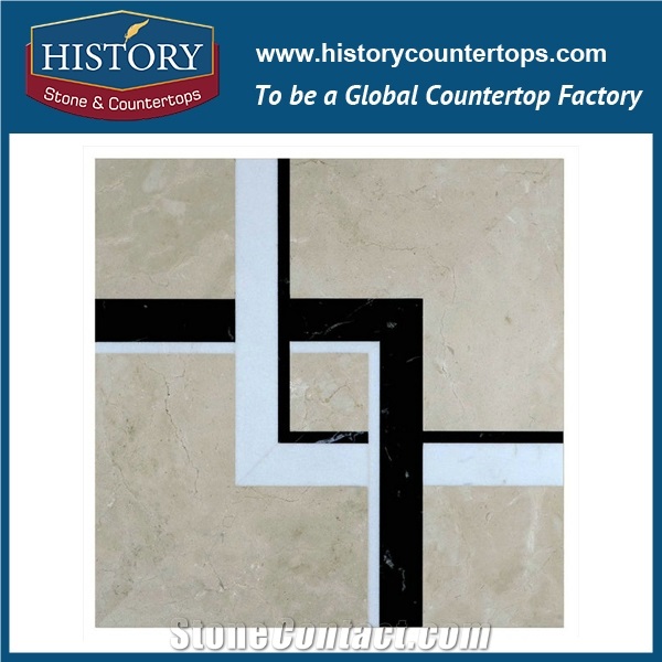 Water Jet Cutter Coloured Grey and Portoro Gold Marble Triangle Shaped Stone Mosaic Design Artistictiles for Kitchen Backsplash and Bathroom Wall