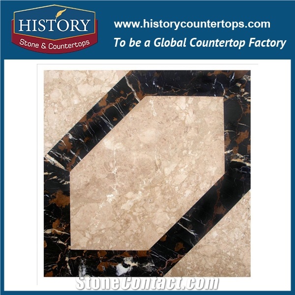 White and Black Wood Vein Marble Hexagon Pattern Water Jet Cutter Mosaic Design Tiles, Bathroom Kitchen Wall & Flooring Inlay Natural Stone Medallions