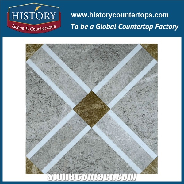 White Jade, Grey, Light Emperador Brown Marble Designs, Cnc Water Jet Cutting Square Pattern Mosaic Engineered Backsplash and Background Wall Tiles