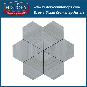 White Wood Vein Stone Marble, Water Jet Cutter Machines Hexagon Pattern Best Mosaic Artistic Tiles Designs, Inlay Flooring and Wall Stone Mosaic