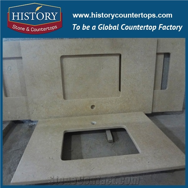 Wholesale China Building Hmj015 Galala Beige Stone Flat Eased Marble Natural Integrated Marble French Style Vanity for Countertop, Bathroom Vanity Tops,Vanity Suite & Shower Panel