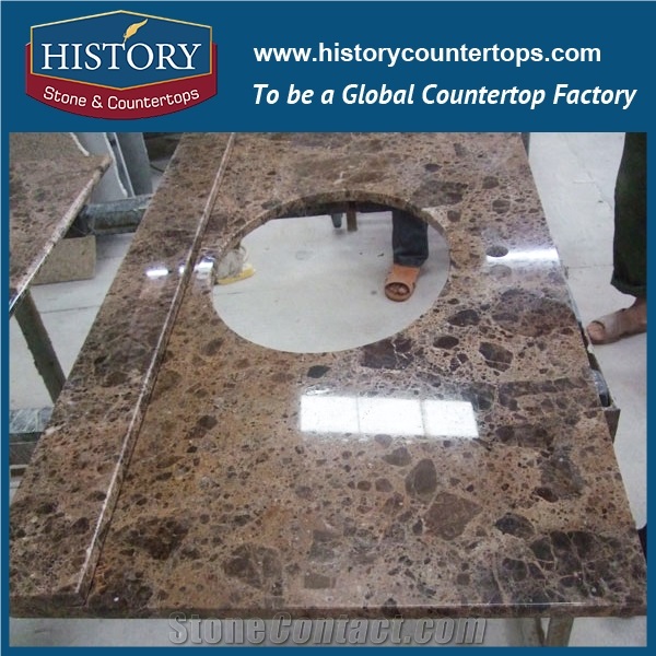 Wholesale Chinese Natural Marble Hmj031 Dark Emperador Bullnose with Polished Surface Prefab Integrated Design Solid Surface for Custom Countertops, Vanity Tops & Makeup Worktops